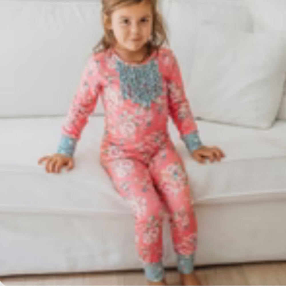 Cheeky Plum Girls Pink and Blue Floral Kids Pajamas 2T